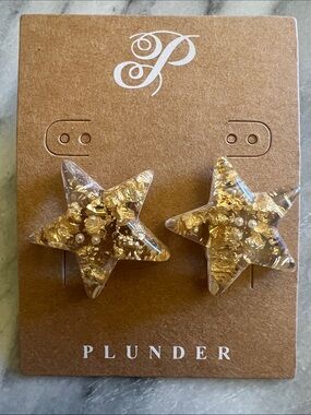 Plunder Gold and Clear Star Stud Earrings